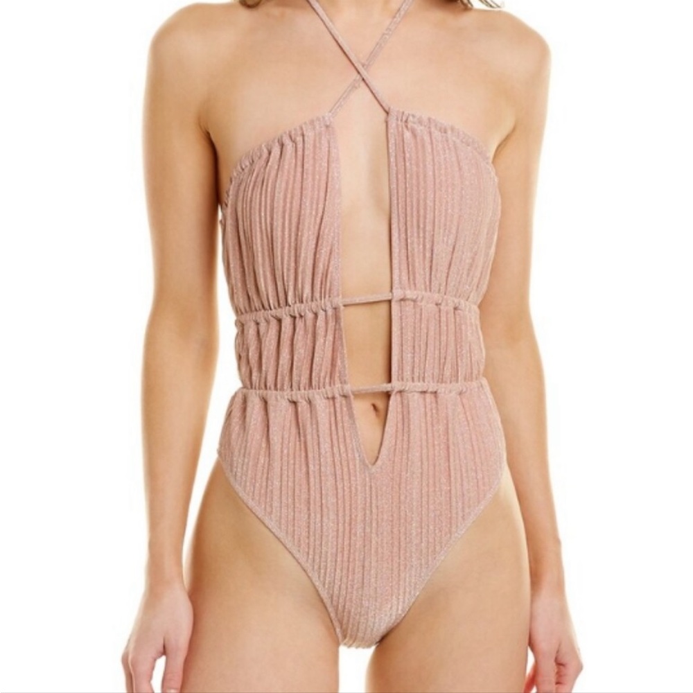 Ramy Brook Marta Metallic Sheen Halter Swimsuit